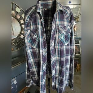 True Religion Men's Plaid Shirt - Blue and White